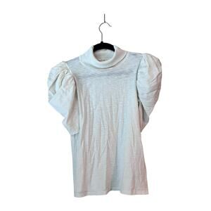 Nation LTD Puff Sleeve Blouse Turtleneck XS Cream Off White Thin